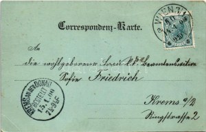 1900 Wiedeń, Wiedeń, Bécs I. Neuen Rathhaus / nowy ratusz nocą. C. Ledermann secesyjna litografia (EK...