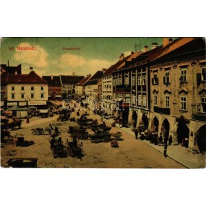 Wiener Neustadt, Bécsújhely; Hauptplatz / main square, market, shops of Georg Roll, Johann Steinbacher (EK...