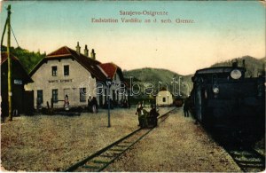 Donje Vardiste, Sarajevo-Ostgrenze, Endstation an d. serb. Grenze / railway station at the Serbian border, locomotive...
