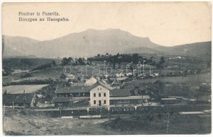 1917 Pazaric, celkový pohľad na železničnú stanicu, vlak (Rb)