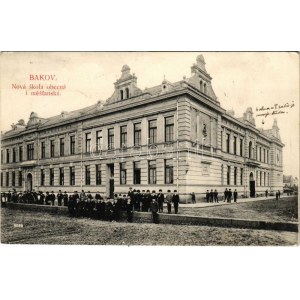 1912 Bakov nad Jizerou, Backofen an der Iser; Nová skola obecná i mestanská / new school. Nakl. Hynek Sípek (EK...
