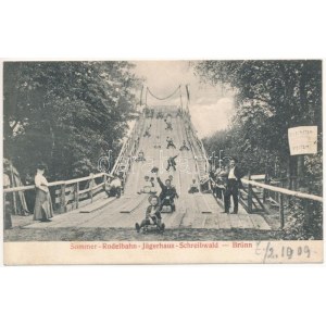 1909 Brno, Brünn; Sommer Rodelbahn Jägerhaus Schreibwald / summer toboggan run, sledding (Rb)