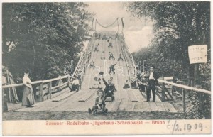 1909 Brno, Brünn; Sommer Rodelbahn Jägerhaus Schreibwald / letná sánkarská dráha, sánkovanie (Rb)