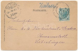 1904 Bruntál, Freudenthal ; vue générale. Art nouveau, cadre lithographique avec armoiries. Verlag Jos M. Thiel's Buchh. (EK...