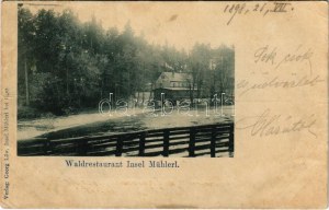 1898 (Vorläufer) Cheb, Eger; Waldrestaurant Insel Mühlerl / lesná reštaurácia. Verlag Georg Löw (mokré poškodenie...