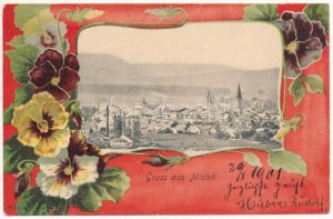 1901 Frýdek-Místek. St. Werlik's Söhne secese, květinový, litografie