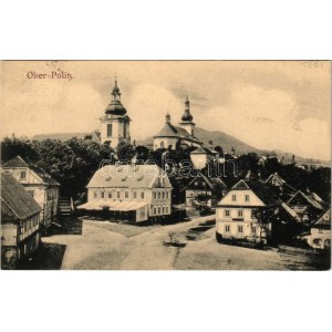 Horní Police, Oberpolitz, Ober-Politz; general view, churches, inn and restaurant...