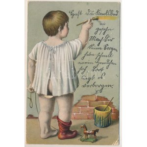 1911 Karlovy Vary, Karlsbad; leporelová karta s 10 obrázkami. Malý chlapec maľuje, hračka. WSSB litografia (EK...