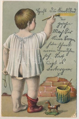 1911 Karlowe Wary, Karlsbad; leporellocard z 10 zdjęciami. Mały chłopiec maluje, zabawka. Litografia WSSB (EK...