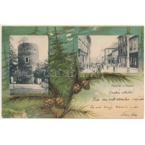 1901 Klatovy, Turm, Straße, Geschäft von Stanislav Zyka. Josef Cejka Jugendstil-Lithographie (fl)
