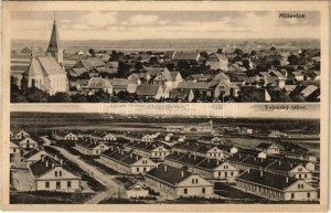 1933 Milovice, Millowitz; Vojenský tábor, látkép / Military camp, barracks, general view, church. Nakl...