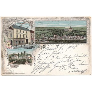 1898 (Vorläufer) Náchod, Beloves, U Slunce Hotel zur Sonne Victor Novák, Kavárna / celkový pohled, hotel a kavárna...