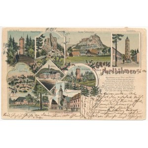 1905 Nordböhmen, Severní Cechy; Rauchberg, Pickelstein, Ruine Tollenstein, Tannenberg, Spitzberg, Jüttelberg, Wolfsberg...