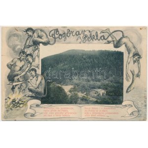 1912 Peklo, Pekla (Náchod), Art Nouveau greeting with satyrs (r) + F.P.A. BRAUNAU-CHOTZEN NO. 86.