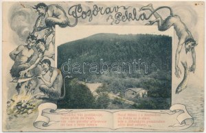 1912 Peklo, Pekla (Náchod), saluto Art Nouveau con satiri (r) + 