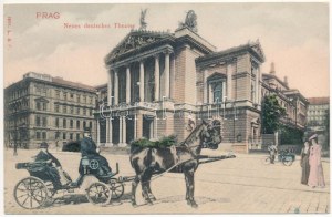 Praha, Prag, Praga; Neues deutsches Theater / nuovo teatro tedesco, carrozza trainata da cavalli. L. & P. 1691...