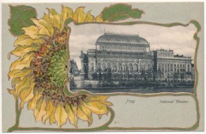 Praha, Prag ; Théâtre national. Knackstedt & Näther Art nouveau, floral, lithographie
