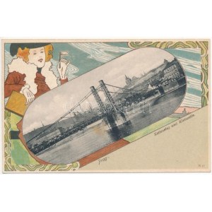 Praha, Prag; Kettensteg und Kleinseite / bridge. Knackstedt & Näther Art Nouveau, floral, litho (EK...