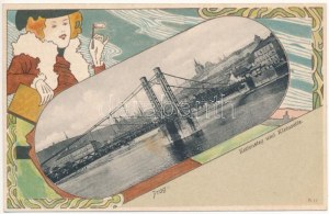 Praha, Prag; Kettensteg und Kleinseite / ponte. Knackstedt & Näther Art Nouveau, floreale, litografia (EK...