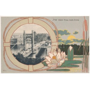 Praha, Prag; Kaiser Franz Josefs-Brücke / Brücke. Knackstedt &amp; Näther Jugendstil, floral, lithographiert