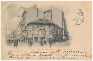 1899 (Vorläufer) Praha, Prag, Prague ; Ecke der Wassergasse und Jungmannstrasse / street view, shops (ázott / wet damage...