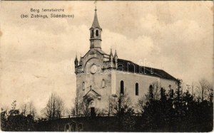 1921 Slavonice, Zlabings; Südmährén, Berg Serratkirche / kostol. Fotografieverlag Othmar Scheider No. 208. (EK...