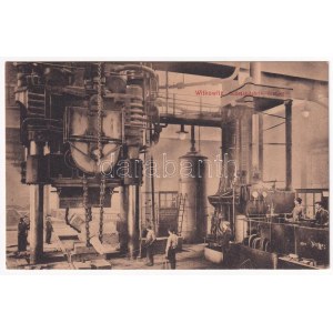 Vítkovice, Witkowitz ; Gußstahlfabrik, Preßwerk / usine de fonte d'acier, machine de pressage avec ouvriers, intérieur. Verlag G...