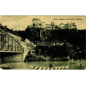 1910 Vranov nad Dyjí, Frain an der Thaya; Schloss in Mähren / castle, bridge, kayaks. Franz Kumpa (EB...