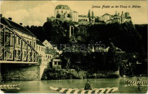 1910 Vranov nad Dyjí, Frain an der Thaya; Schloss in Mähren / Burg, Brücke, Kajaks. Franz Kumpa (EB...