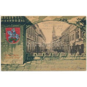 1902 Vysoke Myto, Otakarová trída / ulica, sklepy. Jana Nováka secesja, herb z litografii