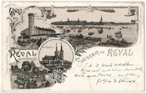 1898 (Vorläufer) Tallinn, Reval; Der Lange-Hermann, Die St.Karlskirche, St.Brigitten. Secesný, kvetinový, litografický (EB...