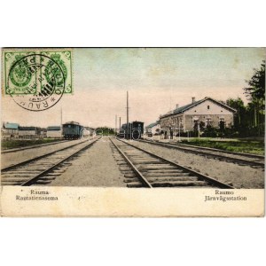 1909 Rauma, Raumo; Rautatienasema / Järnvägsstation / railway station, train (fl)