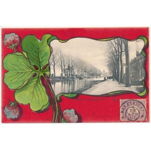 1901 Maastricht, Groet uit Langs het Kanaal / canal, promenade. Math. Crolla. TCV card. Art Nouveau...