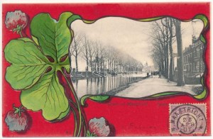 1901 Maastricht, Groet uit Langs het Kanaal / canale, passeggiata. Matematica. Crolla. Scheda TCV. Art Nouveau...