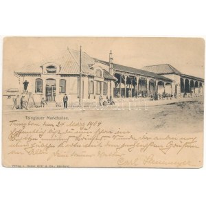 1904 Qingdao, Tsingtao, Tsingtau, Kiautschou Bay concession; Tsingtauer Markthallen / market hall, butchery. Verlag v...