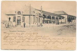 1904 Qingdao, Tsingtao, Tsingtau, concession de la baie de Kiautschou ; Tsingtauer Markthallen / halle de marché, boucherie. Verlag v...