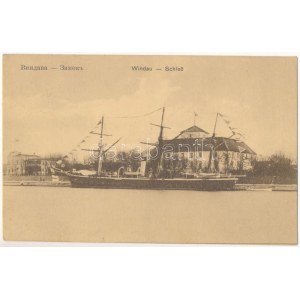 1917 Ventspils, Windau ; Schloss / château, bateau à vapeur
