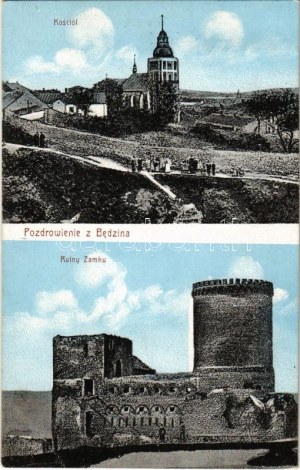 1914 Bedzin, Kosciól, Ruiny Zamku / Kirche, Burgruine (EB)
