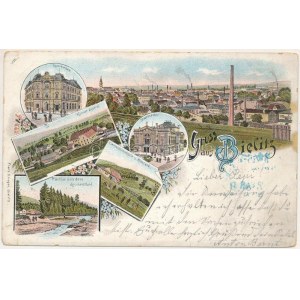 1898 (Vorläufer) Bielsko-Biala, Bielitz; Sparkasse, Kurort Bystrai, Stadttheatre, Louisenthal, Clementinenhütte u...