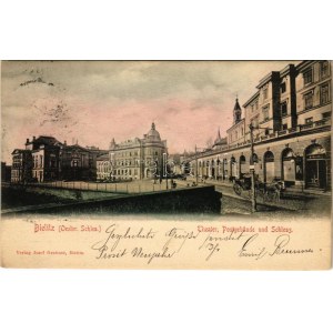 Bielsko-Biala, Bielitz; Theater, Postgebäude und Schloss / divadlo, pošta, zámok