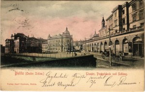 Bielsko-Biala, Bielitz; Theater, Postgebäude und Schloss / divadlo, pošta, zámek