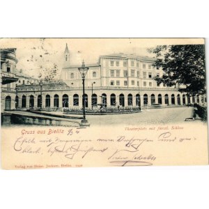 1901 Bielsko-Biala, Bielitz; Theaterplatz mit fürstl. Schloss / teatro e castello (EK)