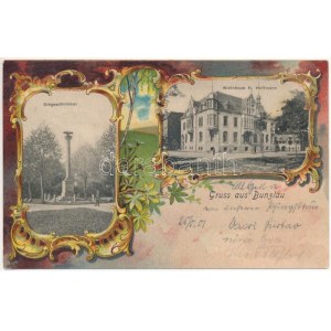 1901 Boleslawiec, Bunzlau; Wohnhaus H. Hoffmann, Siegesdenkmal. Verlag Alwin Wende / hrad, pomník vojenských hrdinů...