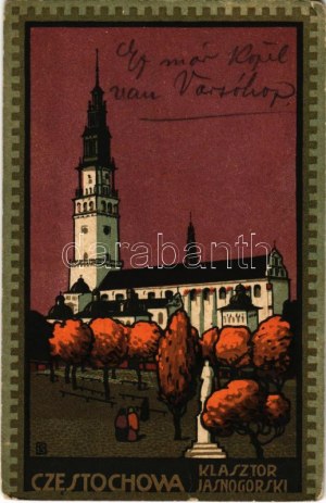 Czestochowa, Czenstochau; Klasztor Jasnogórski. Pocztówka, Prawo Repr. Zastrz. / chiesa. Lito Art Nouveau (fa...