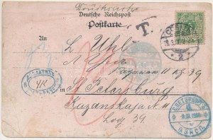 1900 Koszalin, Köslin; Bergstrasse, Gollenthurm / ulica, wieża. F. Bärwolff secesyjny, kwiatowy, litografia (łezka...