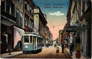 1916 Kraków, Krakkau, Krakkó; Ulica Slawkowska / ulice, tramvaj, obchod (EK)
