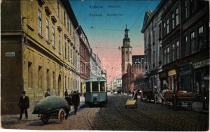 Kraków, Krakkau, Krakkó; Stradom / Grodgasse / Straße, Straßenbahn, Geschäfte