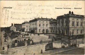 1914 Kraków, Krakkó, Krakau; Dworzec kolejowy / Bahnhof / nádraží, tramvaj (EB)