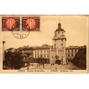 1923 Lublin, Brama Krakowska / Krakauer Tor / city gate, shops of Hertzman and Wronski (EB)