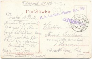 1914 Podgórze, Magistrat i ulica Lwowska / Rathaus, Straßenansicht, Geschäfte. W.L. Bp. 3099. + 